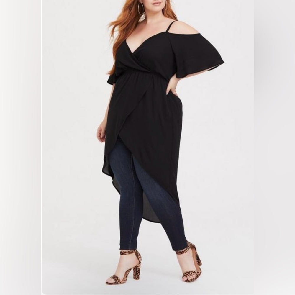 Torrid Black Hi-Lo Cold Shoulder Georgette Tunic